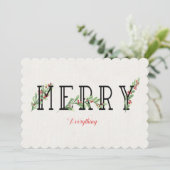 Merry Alles Modern Holly Greens en Berries Feestdagenkaart (Staand voorkant)