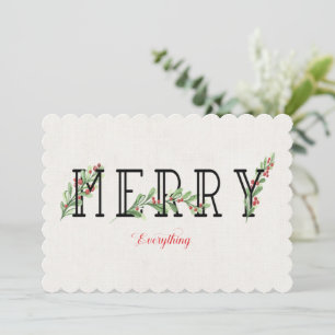 Merry Alles Modern Holly Greens en Berries Feestdagenkaart