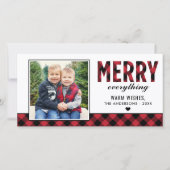 Merry Alles Modern Red Buffalo Pset Photo Feestdagenkaart (Voorkant)