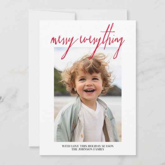 Merry Alles Moderne Kerstmis 1 Foto Rood Feestdagenkaart (Voorkant)