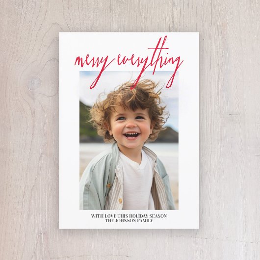 Merry Alles Moderne Kerstmis 1 Foto Rood Feestdagenkaart