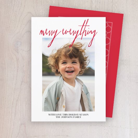 Merry Alles Moderne Kerstmis 1 Foto Rood Feestdagenkaart
