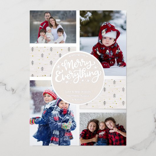 Merry Alles Nordic Pine 4 Photo Silver Folie Feestdagenkaart (Voorkant)