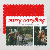 Merry Alles Red Script Drie Photo Holiday Feestdagenkaart (Voorkant / Achterkant)