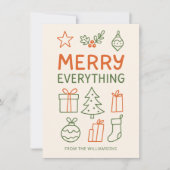 Merry Alles Rood Groen Doodle Schets Voeg Naam Toe Feestdagenkaart (Voorkant)