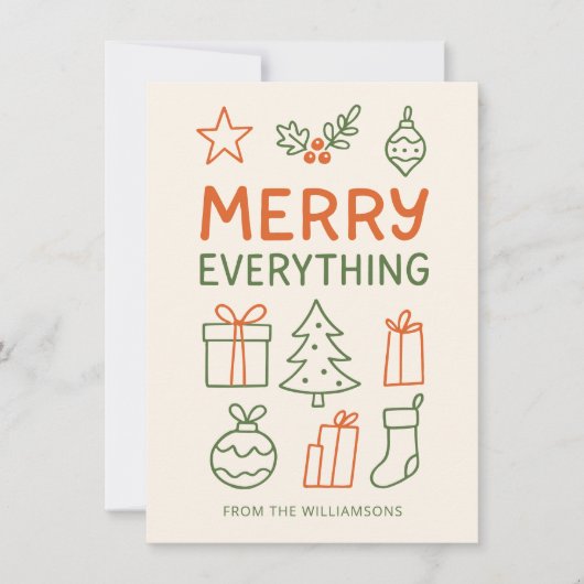 Merry Alles Rood Groen Doodle Schets Voeg Naam Toe Feestdagenkaart (Voorkant)