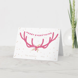 Merry Alles Roze Kerst van Antlers op White Feestdagen Kaart