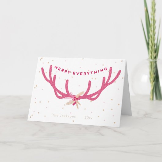 Merry Alles Roze Kerst van Antlers op White Feestdagen Kaart (Voorkant)