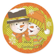 Merry Alles Snowmen Rond Sticker