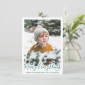 Merry Alles Trendy Green Family Foto Feestdagenkaart (Staand voorkant)