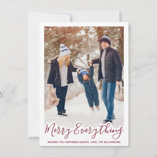Merry Alles Trendy Red Familie Foto Feestdagenkaart (Voorkant)