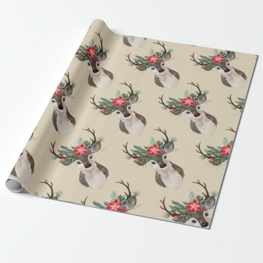 Merry Alles Waterverf Deer Antler Bouquet Cadeaupapier (Uitgerold)