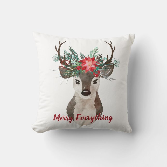 Merry Alles Waterverf Deer Antler Bouquet Kussen (Voorkant)