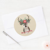 Merry Alles Waterverf Deer Antler Bouquet Ronde Sticker (Envelop)