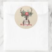 Merry Alles Waterverf Deer Antler Bouquet Ronde Sticker (Tas)