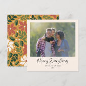 Merry Alles Yellow Green Red Floral Foto Feestdagenkaart (Voorkant / Achterkant)