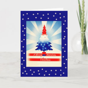 Merry American Christmas Patriotic Tree Kaart