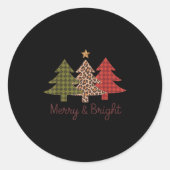 Merry & Bright Plaid Leopard Christmas Tree Xm Ronde Sticker (Voorkant)