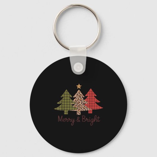 Merry & Bright Plaid Leopard Christmas Tree Xm Sleutelhanger (Voorkant)