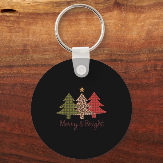 Merry &amp; Bright Plaid Leopard Christmas Tree Xm Sleutelhanger (Voorkant)
