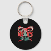 Merry &amp; Bright Tree Coquette Bow Retro Holiday Sleutelhanger (Voorkant)