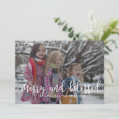 Merry and Blessed White Script Overlay Religious Feestdagenkaart (Staand voorkant)