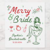 Merry and Bride Christmas Bachelorette Wijnlabels Wijn Etiket (Enkel label)