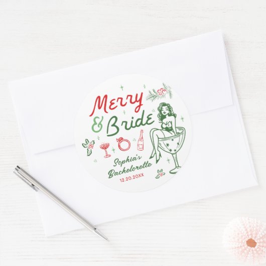 Merry and Bride Christmas vrijgezellenfeest Sticke Ronde Sticker (Envelop)