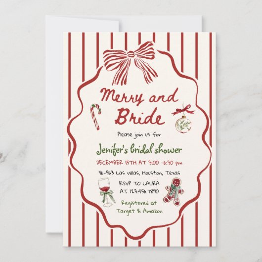 Merry and Bride Hand Drawn Christmas Bridal Shower Kaart (Voorkant)