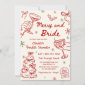 Merry and Bride Hand Drawn Christmas Bridal Shower Kaart (Voorkant)