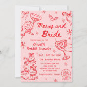 Merry and Bride Hand Drawn Christmas Bridal Shower Kaart (Voorkant)