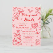 Merry and Bride Hand Drawn Christmas Bridal Shower Kaart (Staand voorkant)