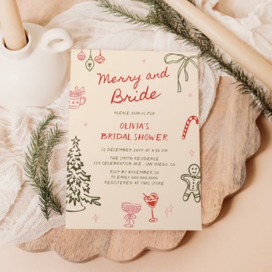 Merry and Bride Hand Drawn Christmas Vrijgezellenf Kaart