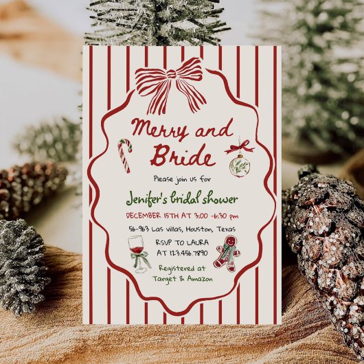 Merry and Bride Hand Getekende Kerst Bruiloft Fees Kaart