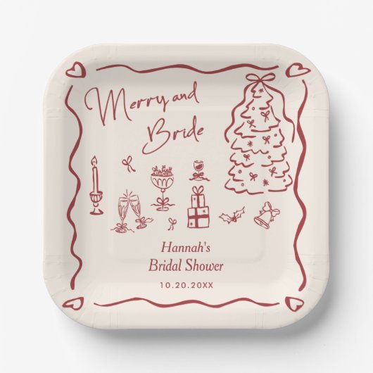 Merry and Bride Whimsical Holiday Bridal Shower Papieren Bordje (Voorkant)