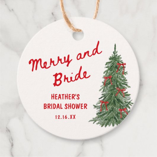Merry and Bride Whimsical Holiday Bruidsfeest Bedankjes Labels (Voorkant)