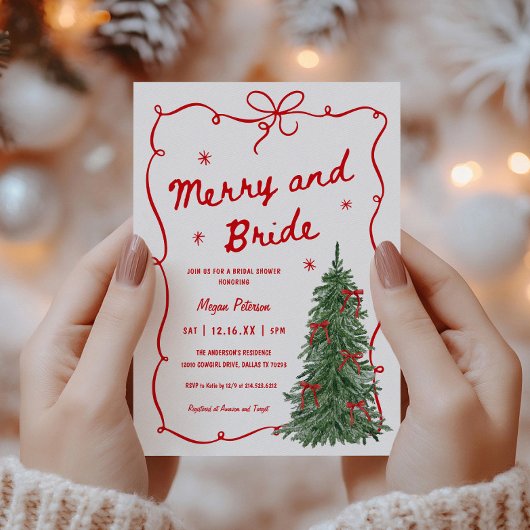 Merry and Bride Whimsical Holiday Bruidsfeest Kaart