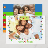 Merry and Bright 2 foto Moderne kerstverlichting Feestdagenkaart (Voorkant / Achterkant)