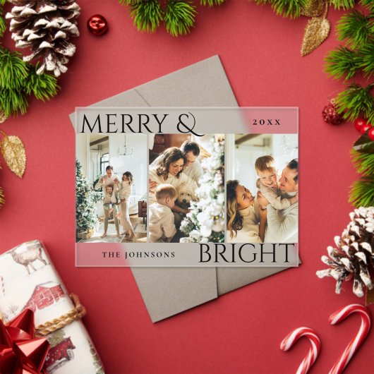 Merry and Bright 3 Photo Collage Holiday Card Acryl Uitnodigingen (Insity (Feestdagen))