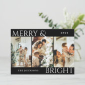 Merry and Bright 3 Photo Collage Holiday Kaart (Staand voorkant)