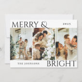 Merry and Bright 3 Photo Collage Holiday Kaart (Voorkant)