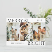 Merry and Bright 3 Photo Collage Holiday Kaart (Staand voorkant)