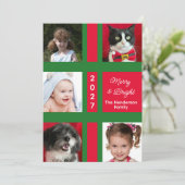 Merry and Bright 5 Photo Christmas Feestdagenkaart (Staand voorkant)