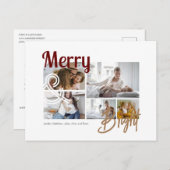 Merry and Bright 5 Photos Typography Holiday Briefkaart (Voorkant / Achterkant)