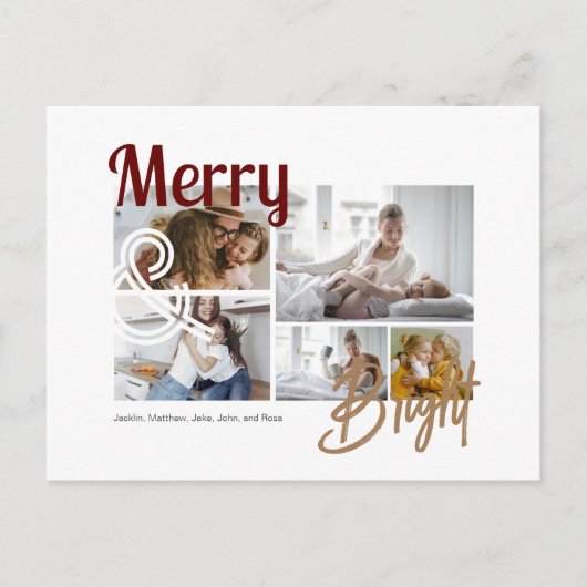 Merry and Bright 5 Photos Typography Holiday Briefkaart (Voorkant)