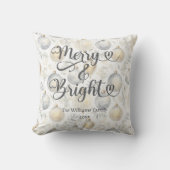 Merry and Bright Aangepaste Zilveren Kerst Goud Kussen (Voorkant)