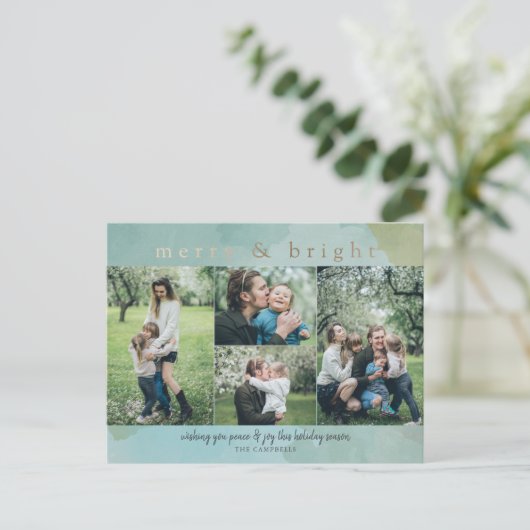 Merry and Bright Abstract Photo Collage Holiday Ca Feestdagenkaart (Staand voorkant)