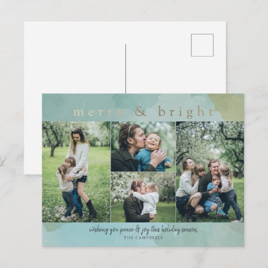 Merry and Bright Abstract Photo Collage Holiday Ca Feestdagenkaart (Voorkant / Achterkant)