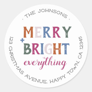 Merry and Bright Alles Colorful Address Ronde Sticker