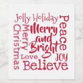 Merry and Bright Andere Merry Christmas Gezegden R Wijn Etiket (Enkel label)